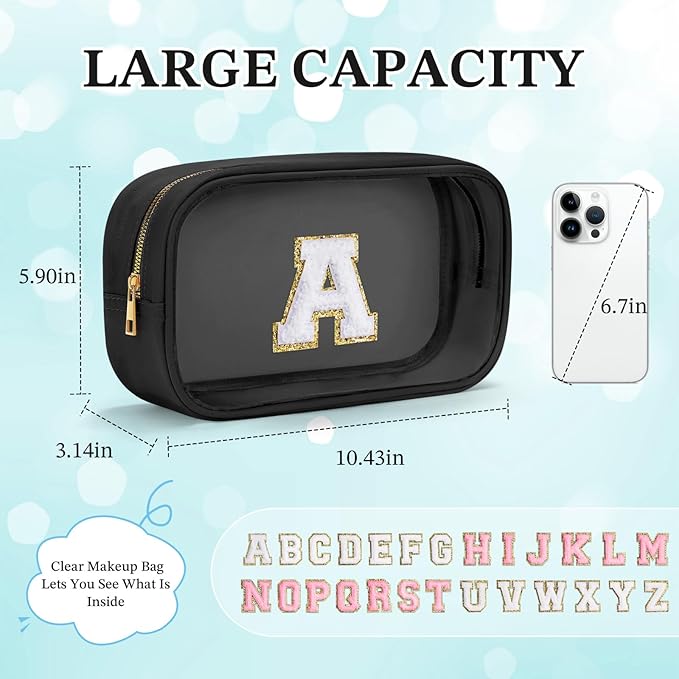 YOOLIFE Initial Travel Essentials Makeup Bag, Skin Care Clear Toiletry Bag Pouch Cosmetic Bag Case Large Makeup Bag Personalized Birthday Gifts for Women Birthday Gifts for Her Wife Black J-Velvo Beauty