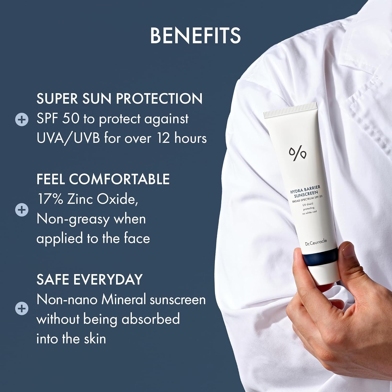 Dr.Ceuracle Hydra Barrier Mineral Sunscreen Broad Spectrum SPF 50 - Korean Sunscreen with Zinc Oxide and Hyaluronic Acid, Dewy Glow (50 ml / 1.69 fl. oz.)-Velvo Beauty