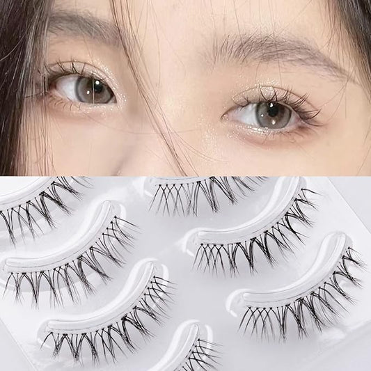 Miz Barn Daily Natural Look False Eyelashes, 4 Pairs Soft Lightweight Comfortable Short Lashes Clear Band Handmade False Eyelashes (W-7)-Velvo Beauty