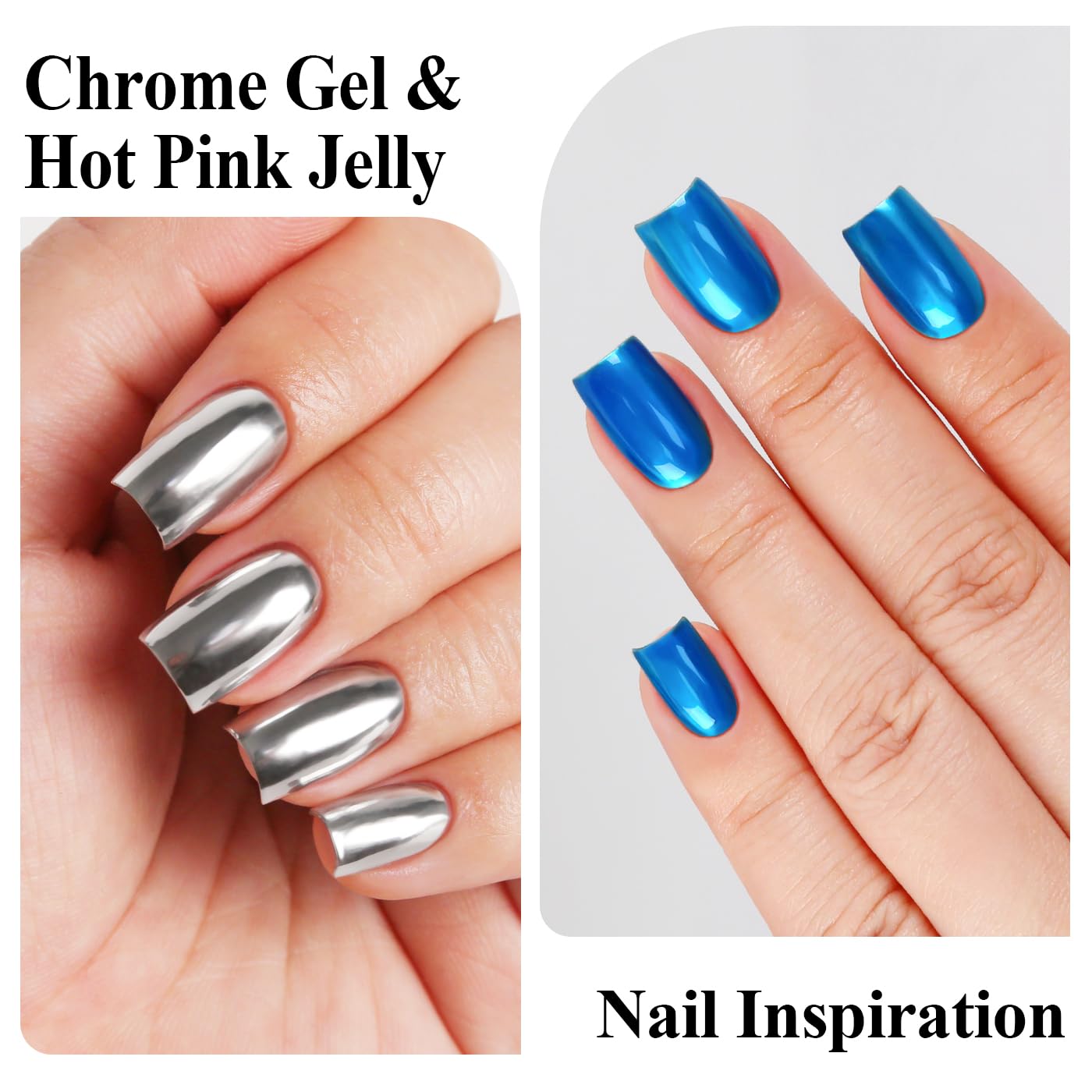 Imtiti Metallic Gel Nail Polish Set, 2 Pcs 10ml Chrome Mirror Shine GEl POlish & Sky Blue Jelly GEL Soak Off UV LED Spring Summer Art Manicure Salon DIY Design Kit-Velvo Beauty