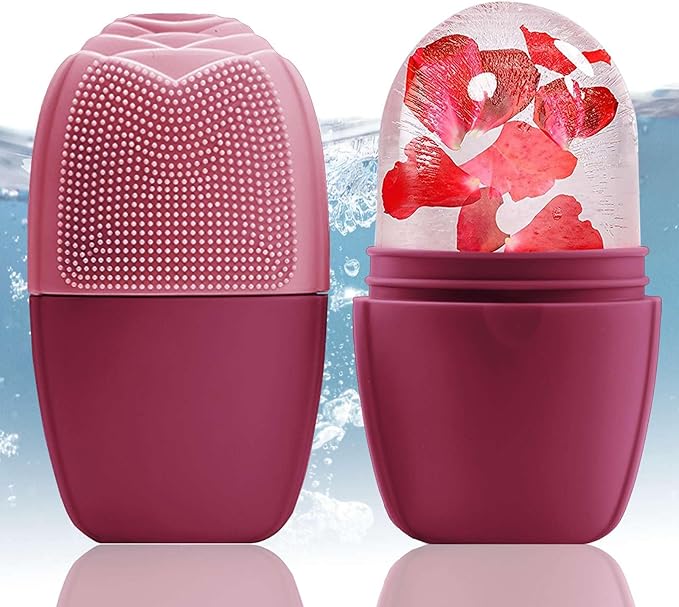 XHJRI Ice Face Roller Massager,Ice Cube Roller for Face, Eyes and Neck Naturally Conditioning and Skin Care,De-Puff Eye Bags,Reduce Migraine Pain,Reusable Massage Silicone Ice Mold (Upgrade Rose)-Velvo Beauty