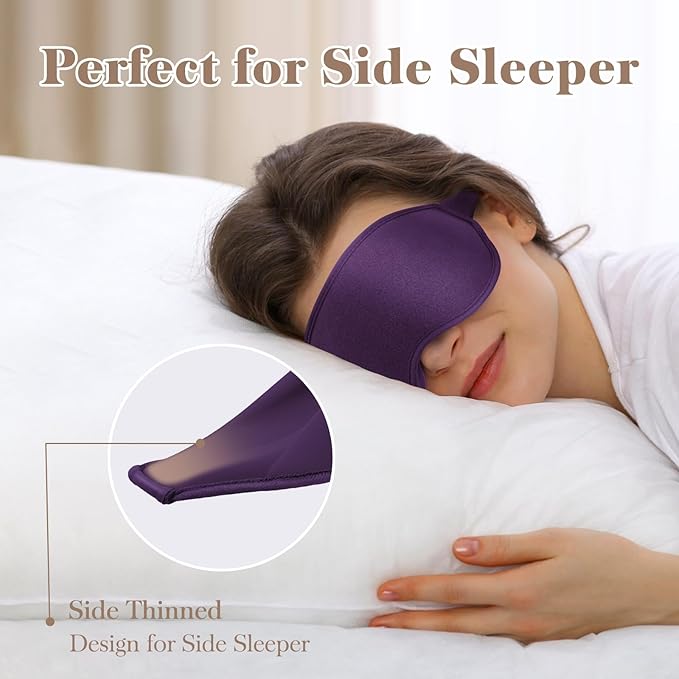 3D Cooling Eye Mask Sleep Mask for Men & Women, 100% Pressure-Free & Light Block-Out Eye Mask for Sleep with Easy Adjustable Strap, Night Eye Cover for Travel, Purple-Velvo Beauty