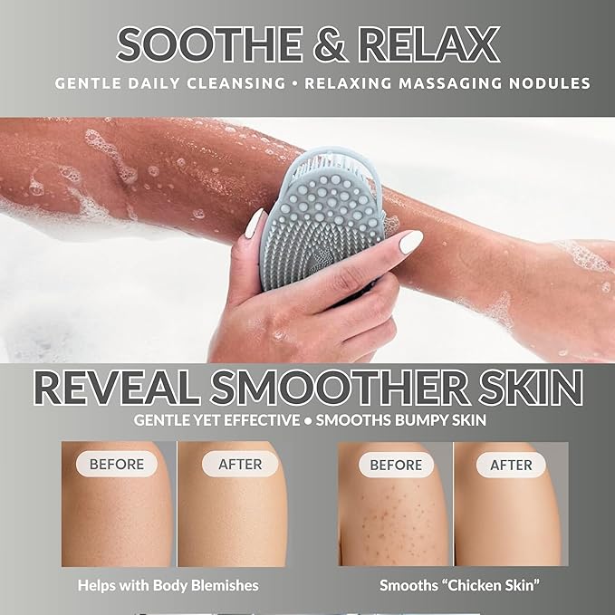 Avilana Silicone Body Scrubber – Gentle Shower Brush & Loofah Alternative- Food Grade & Lab Tested – Fast-Drying, Hygienic, BPA-Free Silicone Body Gentle Exfoliator (Gray, Exfoliate)-Velvo Beauty