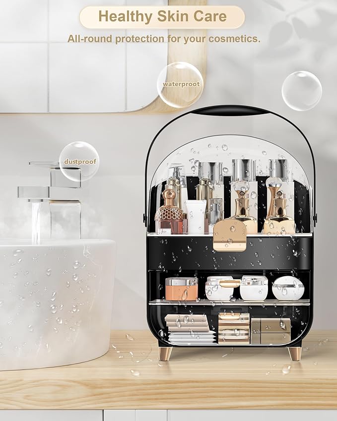 Makeup Organizer, Skincare Holder Bathroom Counter Organizer, Storage Box Cosmetic Display Cases, Teen Girl Gifts Trendy Stuff Make up Organizers for Vanity, Dresser, Countertop (black)-Velvo Beauty