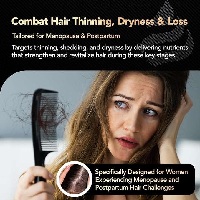 Hair Growth Vitamins for Women with Biotin, Collagen Peptides, Vitamin C & Omega-3 – 90 Capsules – Hair Supplements for Menopause & Postpartum – Hormonal Balance Support & Thicker Hair for Women-Velvo Beauty