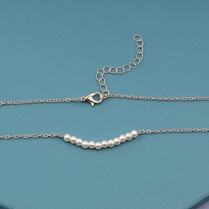 Boho Pearl Pendant Necklace Gold Pearl Bar Choker Necklace Bridal Pearl Chain Necklace Wedding Necklace Jewelry for Women and Teen Girls-Velvo Beauty