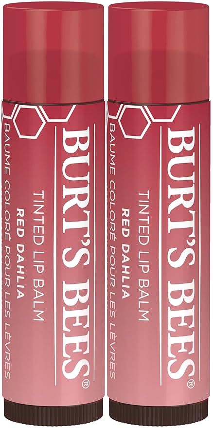 Burt's Bees Lip Tint Balm with Long Lasting 2 in 1 Duo Tinted Balm Formula, Color Infused with Deeply Hydrating Shea Butter for a Natural Looking Buildable Finish, Fiery Red Dahlia (2-Pack)-Velvo Beauty
