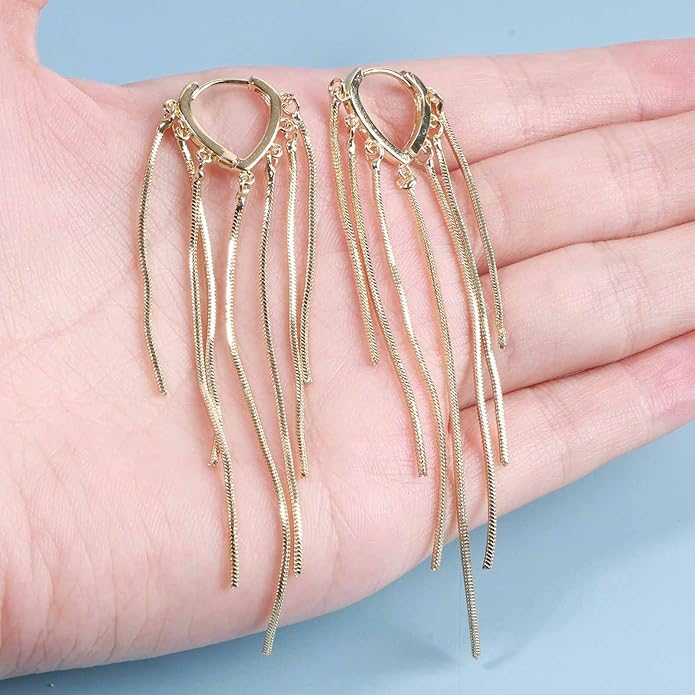 Boho Long Tassel Chain Earrings Fringe Drop Dangle Earrings Gold Dangling Chain Tassel Earrings Vintage Statement Earrings Jewelry for Women and Girls Gifts-Velvo Beauty