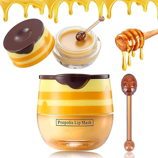 Bee Lip Balm Honey Pot, Exfoliating Honey Propolis Lip Mask, Hydrating & Prevention Dry and Cracked Lip Scrubs Exfoliator Lip Sleeping Mask Reduces Lip Lines Nourishing Lip Care Mask-Velvo Beauty