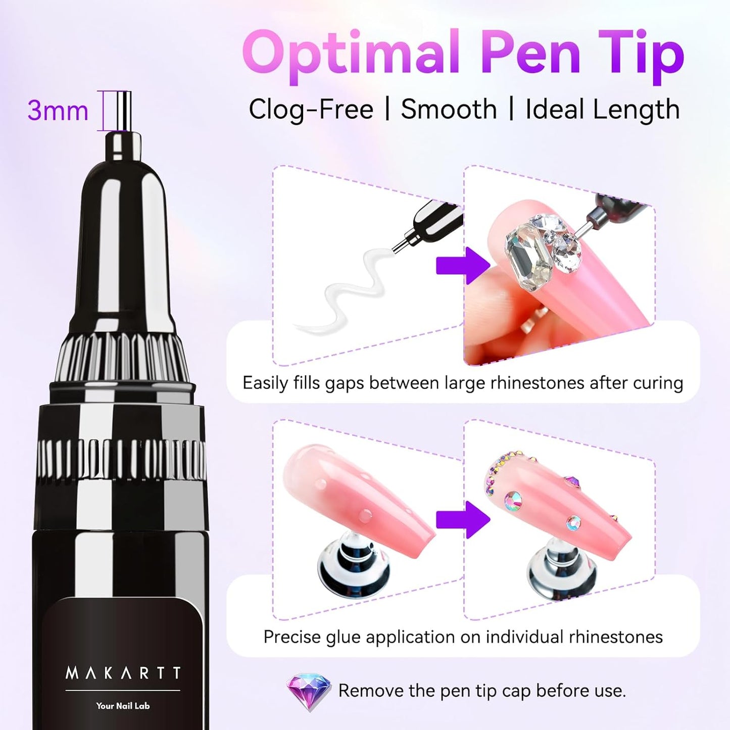 Makartt Nail Rhinestone Glue Gel, Upgrade Gel Nail Glue with Brush Pen Tip Super Strong Adhesive Precise for Nail Charms Crystals Rhinestone Beads Flower 3D Decorations 8ml*2-Velvo Beauty