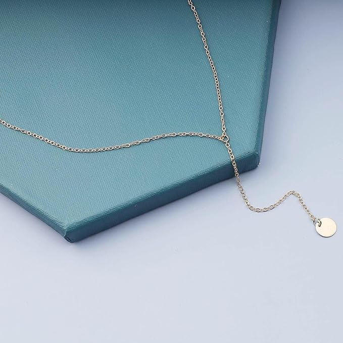 Boho Coin Disc Necklace Gold Long Y Lariat Necklace Disc Y Drop Necklace Trendy Minimalist Everyday Necklace Jewelry for Women and Girls-Velvo Beauty