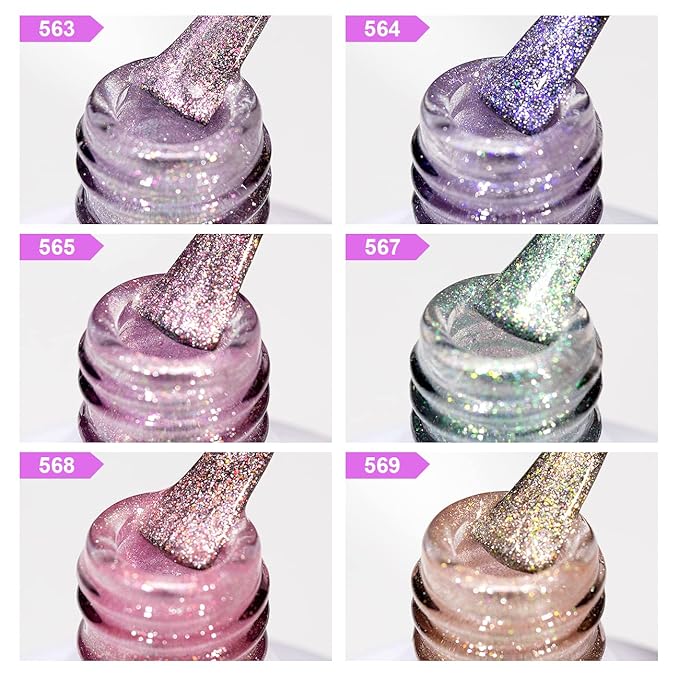 RARJSM Aurora Cat Eye Gel Nail Polish Set 6 Colors Velvet Silver Glitter Purple Pink Green Champagne Galaxy Star Cloud Ice Gel Polish with Magnet Stick UV LED Curing Requires Soak Off Home Salon-Velvo Beauty