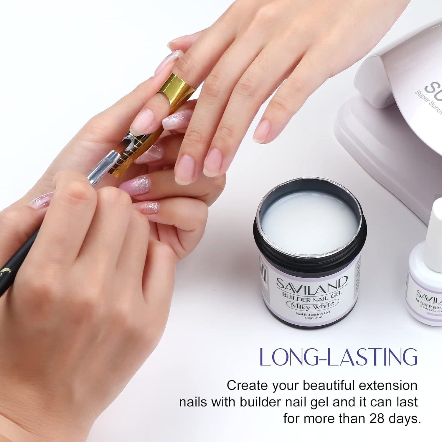 SAVILAND LED & U V Builder Nail Gel - 3.53 oz White Nail Extension for Professional Salon Gel Builder for Nails Hard Gel for DIY Nail Art Supplies Manicure Set, Gift for Women Ladies Girls-Velvo Beauty