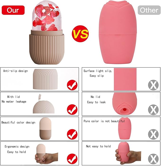 XHJRI Ice Face Roller Massager,Ice Cube Roller for Face, Eyes and Neck Naturally Conditioning and Skin Care,De-Puff Eye Bags,Reduce Migraine Pain,Reusable Massage Silicone Ice Mold (Coffee)-Velvo Beauty