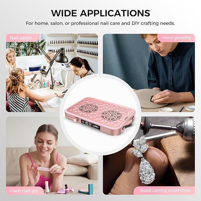 Professional Nail Dust Collector, 1600PA Portable Vacuum Fan Dust Collector with Disposable Filter Paper (30 Pcs) for Nail Polishing & Manicure Pedicure, Low Noise, Nail Salon & Home - Pink-Velvo Beauty