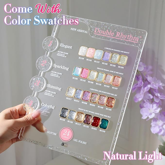 Double Rhythm 28Pcs 0.5Oz Glitter Gel Nail Polish Set Same Color Same Bottle Soak Off Gel Polish Kit Nail Art Manicure Salon DIY at Home (Sparkle Pearl Shimmer Collection-T24-9)-Velvo Beauty