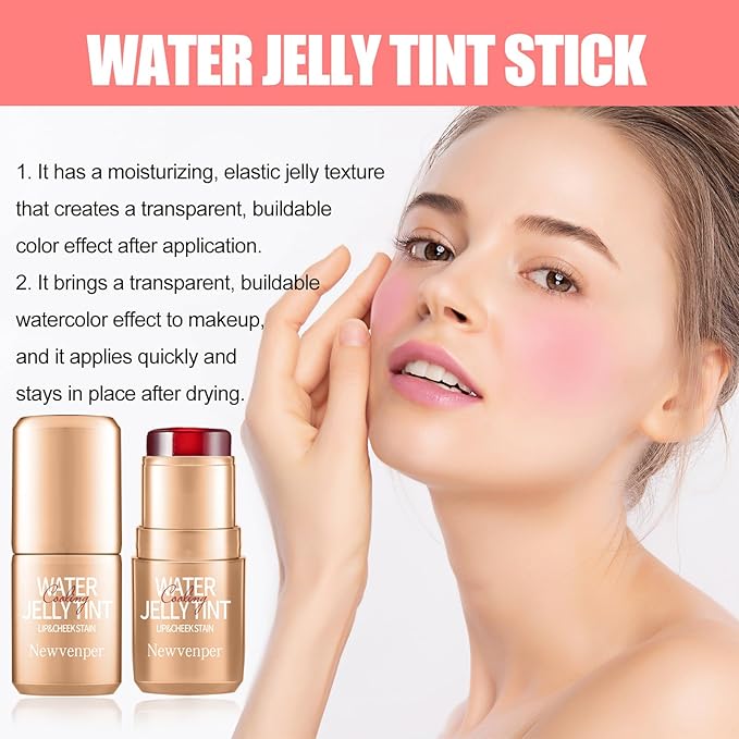 2PCS Jelly Blush Stick, Multi-Purpose Lip & Cheek Stick, Waterproof jelly tint, Moisturizing Cooling Water Jelly Tint Long Lasting cheek stain & lip tint for Women and Girls 01#-Velvo Beauty