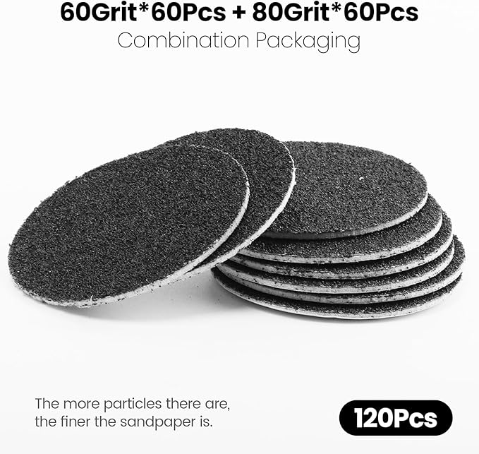 120pcs Replacement Sandpaper Refill Discs for Electric Foot File Callus Remover Tool for Men Women Dead Cracked Hard Skin (60 Grit+80 Grit)-Velvo Beauty