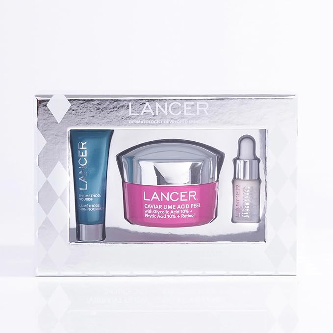 Lancer Skincare Vibrant Glow 3-Piece Set, Contains Moisturizing Face Mask, Caviar Acid Peel, Active Rejuvenation Serum for Vibrant Skin-Velvo Beauty