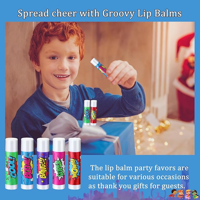 100 Pcs Hero Party Favors Lip Balms Bulk for Kids Birthday Party Moisturizing Lip Balm for Hero Themed Celebration Gifts Lip Care Products for Classroom Rewards Favor Party Supplies-Velvo Beauty
