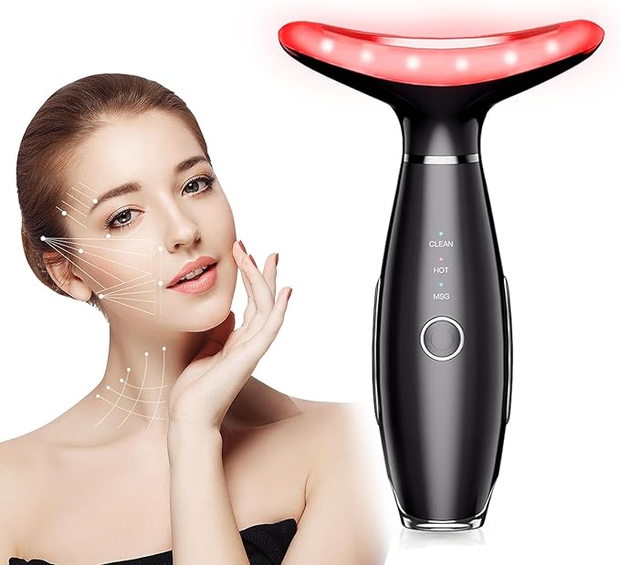 7 Colors Facial and Neck Massager,Lymphatic Contour Face Massager for Womens Skin Care- Rejuvenation- Lifting- Toning- Glow Boost-Tightening and Smooth (Black)-Velvo Beauty