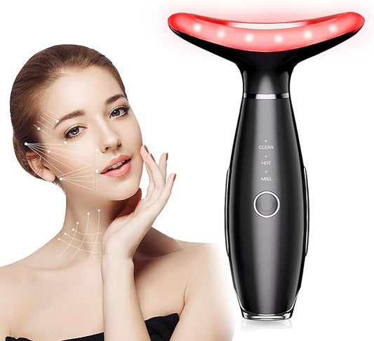 7 Colors Facial and Neck Massager,Lymphatic Contour Face Massager for Womens Skin Care- Rejuvenation- Lifting- Toning- Glow Boost-Tightening and Smooth (Black)-Velvo Beauty