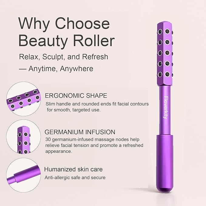 Beauty Sculptor Roller – 30 Germanium Massage Nodes for Facial Massager & Glow | Compact Beauty Tool for Lifting and Skin Care,Facial Roller (Purple, 1 PCS)-Velvo Beauty