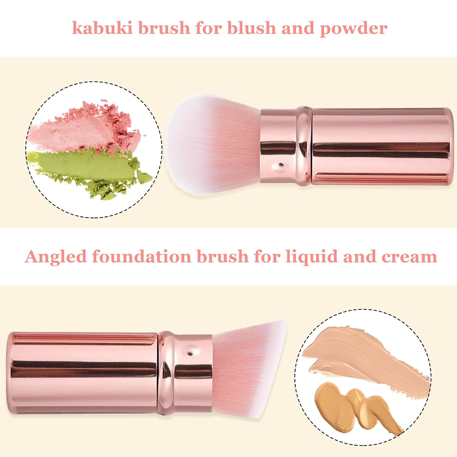 Retractable Makeup Brush 2 Pack, Travel Kabuki Powder Makeup Brush, Foundation Face Blush Brushes for Blending Liquid, Blush, Bronzer, Buffing, Sunscreen,Flawless Cosmetics-Velvo Beauty