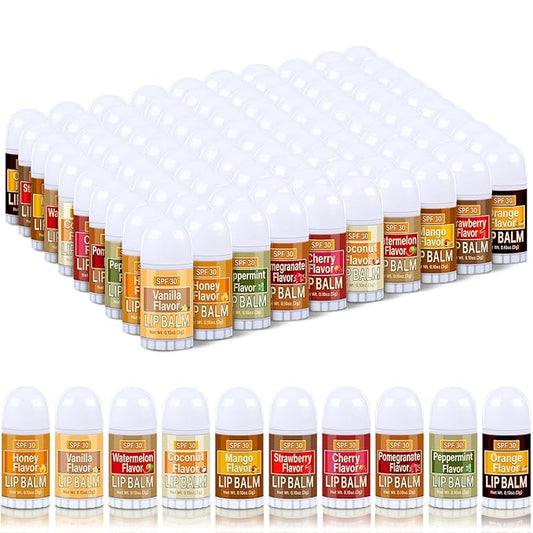 100 Pcs Mini Sunscreen Lip Balms Bulk SPF 30 Lip Balm Sticks Favors with Sunscreen SPF Employee Staff Appreciation Gifts Bulk Team Coworkers Christmas Party Gifts for Travel Beach-Velvo Beauty