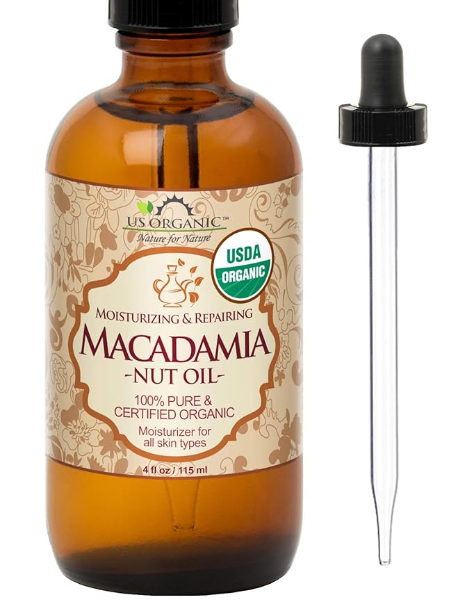 US Organic Macadamia Nut Oil Unrefined Virgin, Certified Organic, Pure & Natural, Cold Pressed, Sourced in Kenya, in Amber Glass Bottle w/Glass Eye dropper for Easy Application (4 oz (Large))-Velvo Beauty