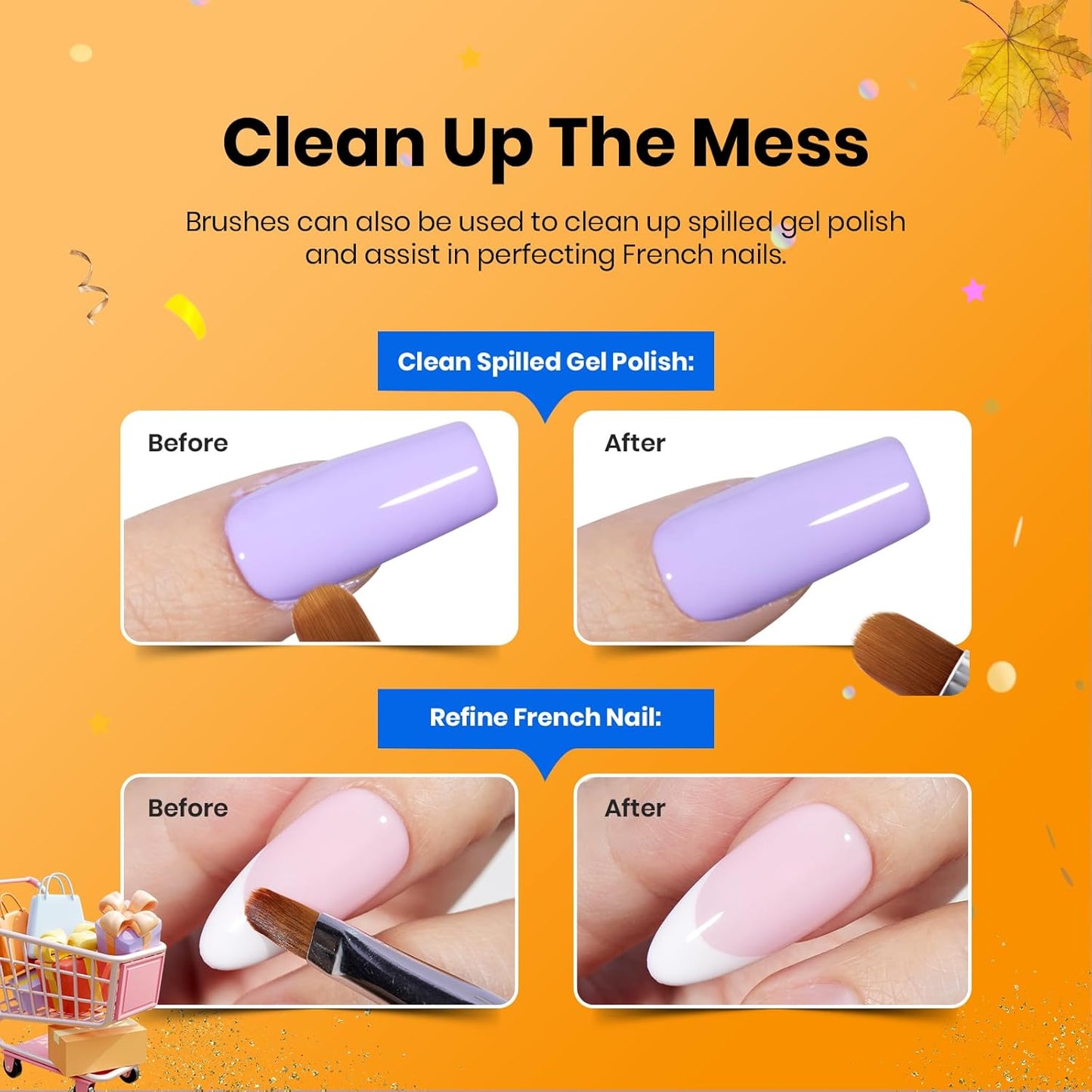 Beetles Gel Nail Art Brushes, 6 Pcs Double-Ended Fingernail Art Design Pens Gel Paint Liner Ombre Gradient French Tip Brush Dotting Pen Nail Brush Set, DIY Manicure Tools Gift for Women-Velvo Beauty