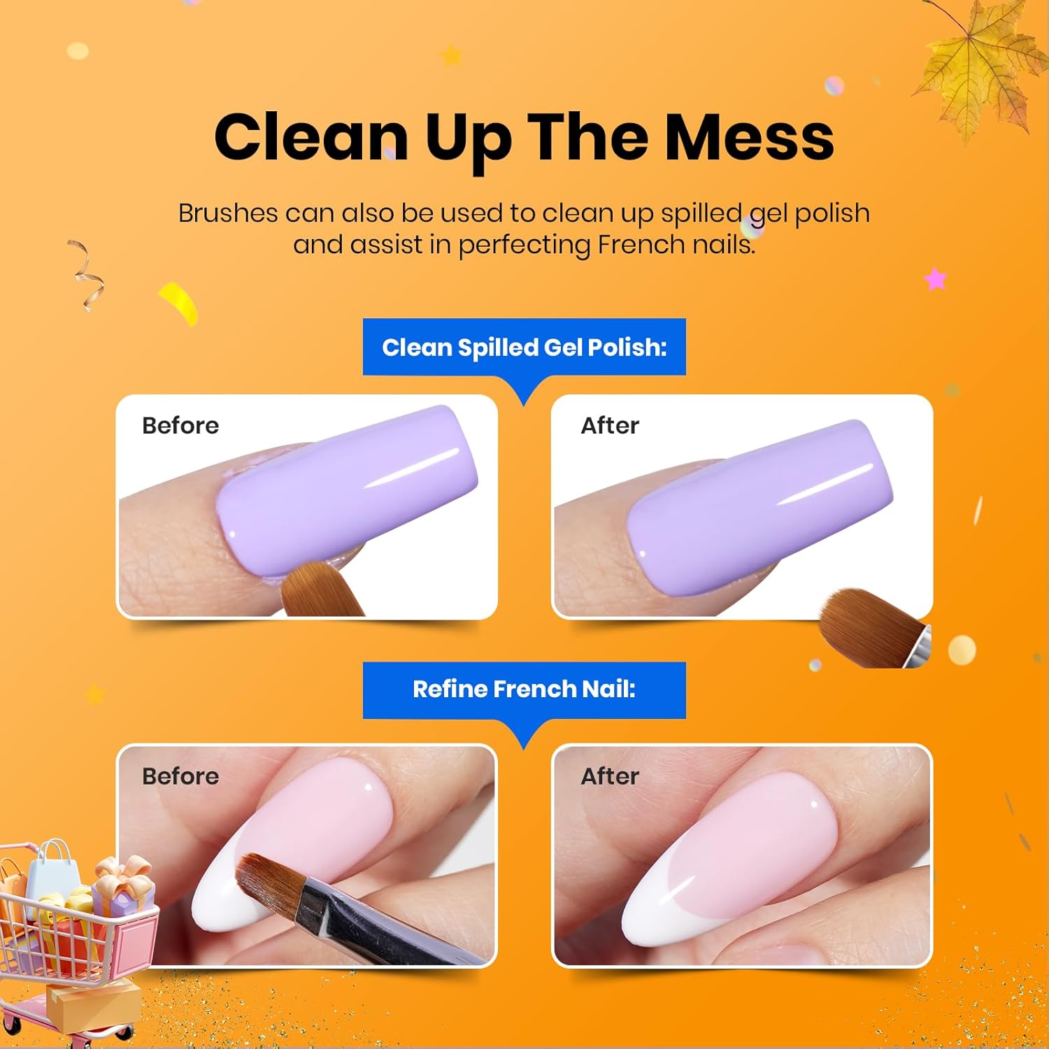 Beetles Gel Nail Art Brushes, 6 Pcs Double-Ended Fingernail Art Design Pens Gel Paint Liner Ombre Gradient French Tip Brush Dotting Pen Nail Brush Set, DIY Manicure Tools Gift for Women-Velvo Beauty