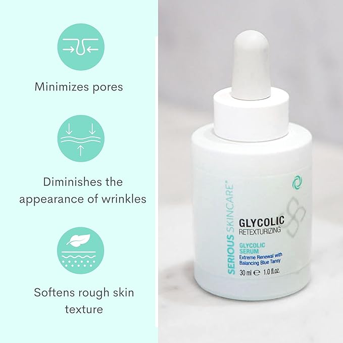 Serious Skincare Glycolic Skin Renewal Set - Retexturizing Serum - Facial Moisture Cream - Face Wash Cleanser - Balancing Blue Tansy Extract - Improve Appearance of Lines, Wrinkles and Enlarged Pores-Velvo Beauty