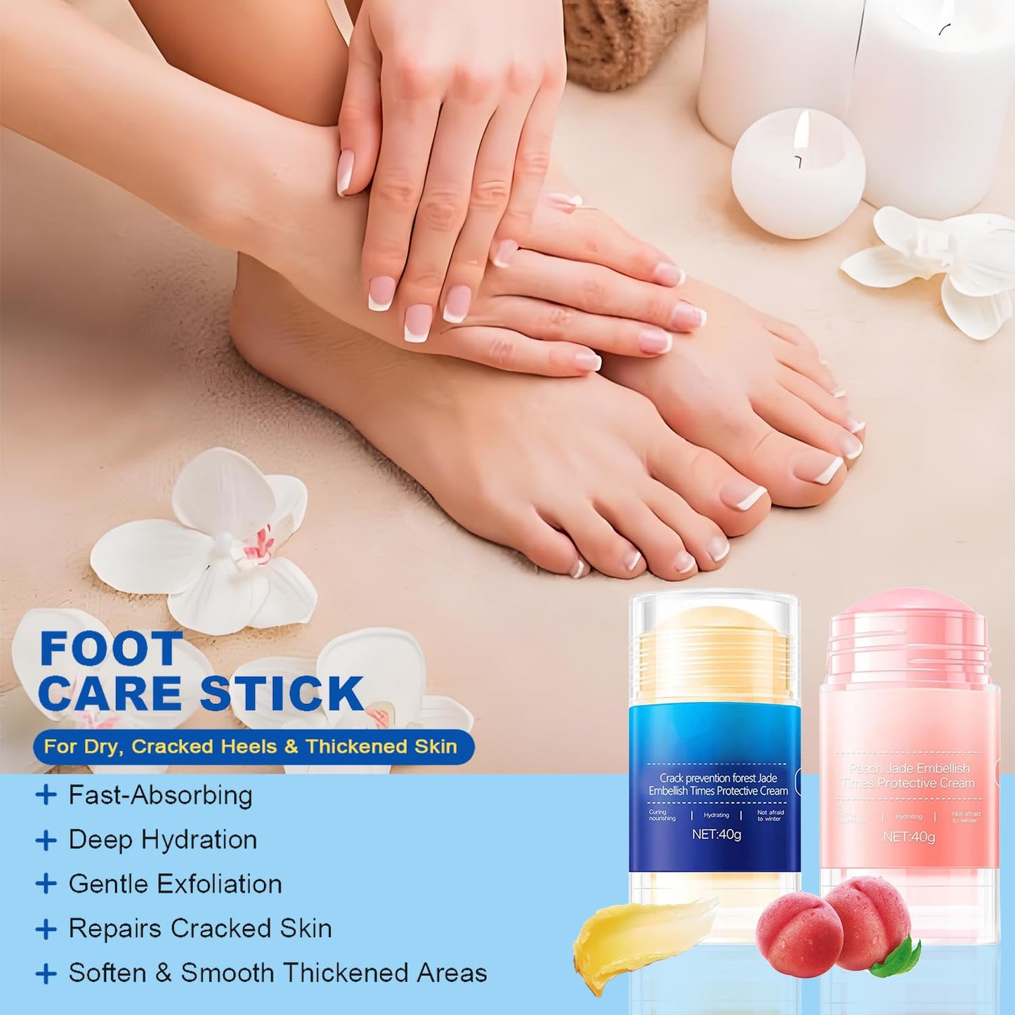 Crack Feet Prevention Stick,2pcs Anti Crack Foot Cream For Dry Heels,Moisturizing Foot Balm Stick for Women Men Dry Heels(Pink+Blue)-Velvo Beauty