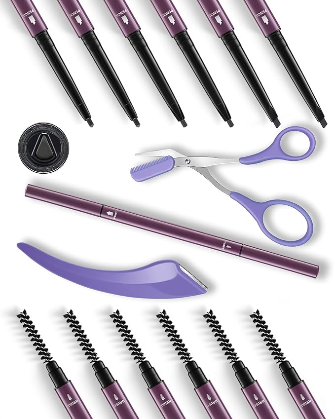 6Pcs Microblading Eyebrow Pencils Black Waterproof Eye Brow Pencil w/Eye Brow Razor & Scissors Kit 0.5mm Ultra-Fine Tip Creates Hair-Like Strokes for Women Effortless Natural Brows-Velvo Beauty