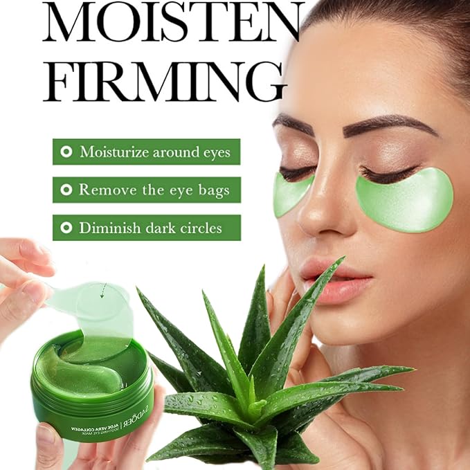Aloe Vera Under Eye Mask,60 PCS Aloe Vera Gel Eye Mask Skin Care,Hyaluronic Acid Collagen Under Eye Patches for Dark Circles and Puffiness,Reduce Wrinkle Patches,Improves & Firms Eye Skin-Velvo Beauty