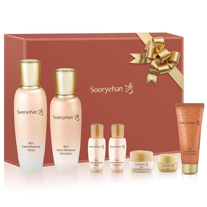 Sooryehan BON EXTRA MOISTURE Korean Skin Care Gift Set (385ml / 13.01 Fl Oz) - Luxury Premium High-end by LG BEAUTY. Hydrating Toner, Emulsion Lotion, Cleansing Foam, Eye Cream.-Velvo Beauty