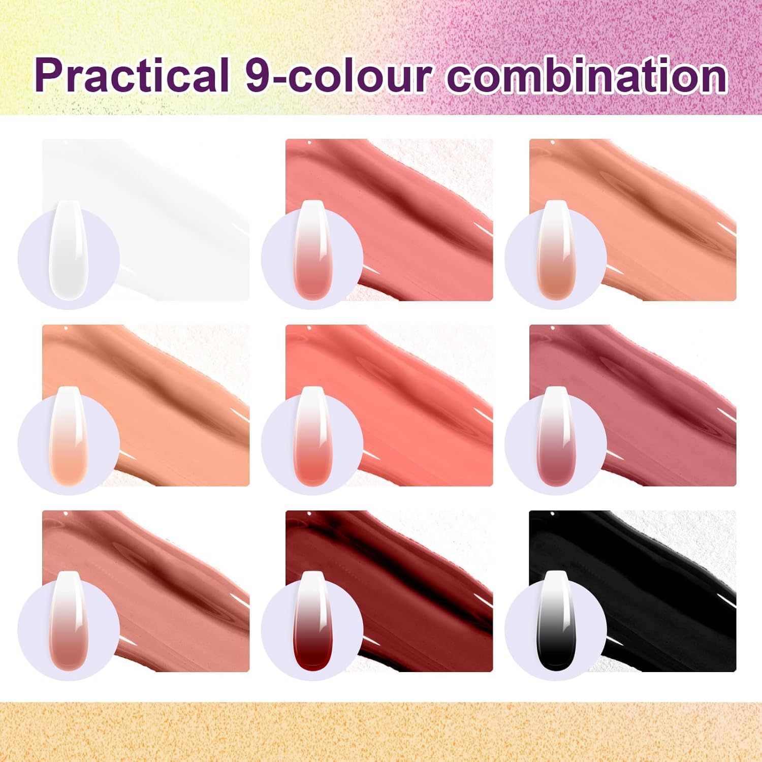 Gradient Painting Gel, 9 Colors Ombre Gel Nail Polish Include Almond Nude Black&White Sponging for Pigment Pat Kit Aura Nails, French Manicure DIY Terracotta Blush Set-Velvo Beauty