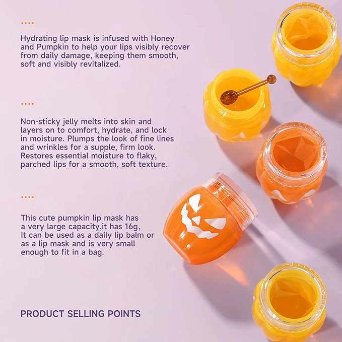 Lip Moisturizer Lip Balm Set, Lip Sleeping Mask, 2PCS Pumpkin & Honey Lip Mask Overnight Improve Dry Lips, Reduce Lip Wrinkles & Dead Skin, Lip Care Products Gift Set For Women-Velvo Beauty