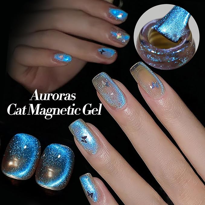 Born Pretty Cat Magnetic Eye Gel Nail Polish Aurora Mermaid Blue Purple Pink Yellow Red Gel Polish Glass Holographic Glitter Gel Nail Polish for Nail Art Manicure Salon DIY 6PCS 7ML-Velvo Beauty