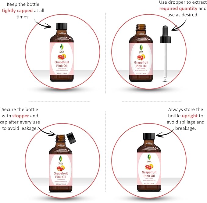 SVA Grapefruit Essential Oil Pink – 4 Fl Oz – 100% Natural Grapefruit Oil - for Diffuser, Hair Care, Face, Skin Care, Aromatherapy, Scalp and Body Massage, Soap and Candle Making - with Dropper-Velvo Beauty