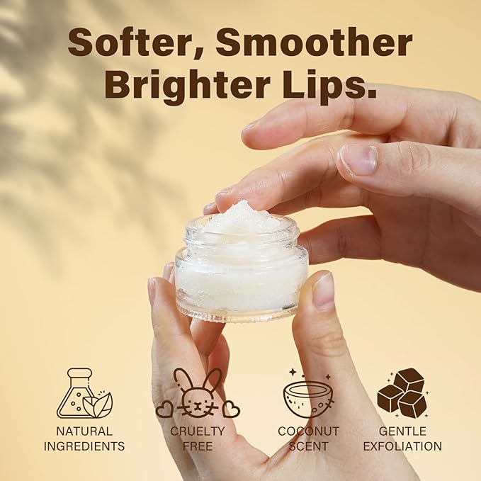 Coconut Lip Scrub - Gentle Exfoliation & Conditioning for Chapped Lips - 0.53oz Sugar Vegan Polish-Velvo Beauty