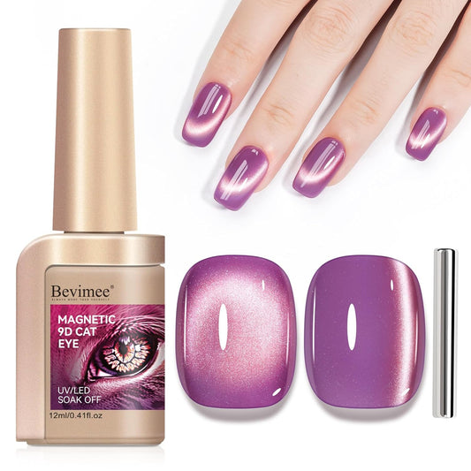 Purple Cat Eye Gel Nail Polish - Glass CatEye Polish Holographic Mooncat Gel Polish with Magnet Stick Long-Lasting UV/LED Soak Off Home DIY Manicure-Velvo Beauty