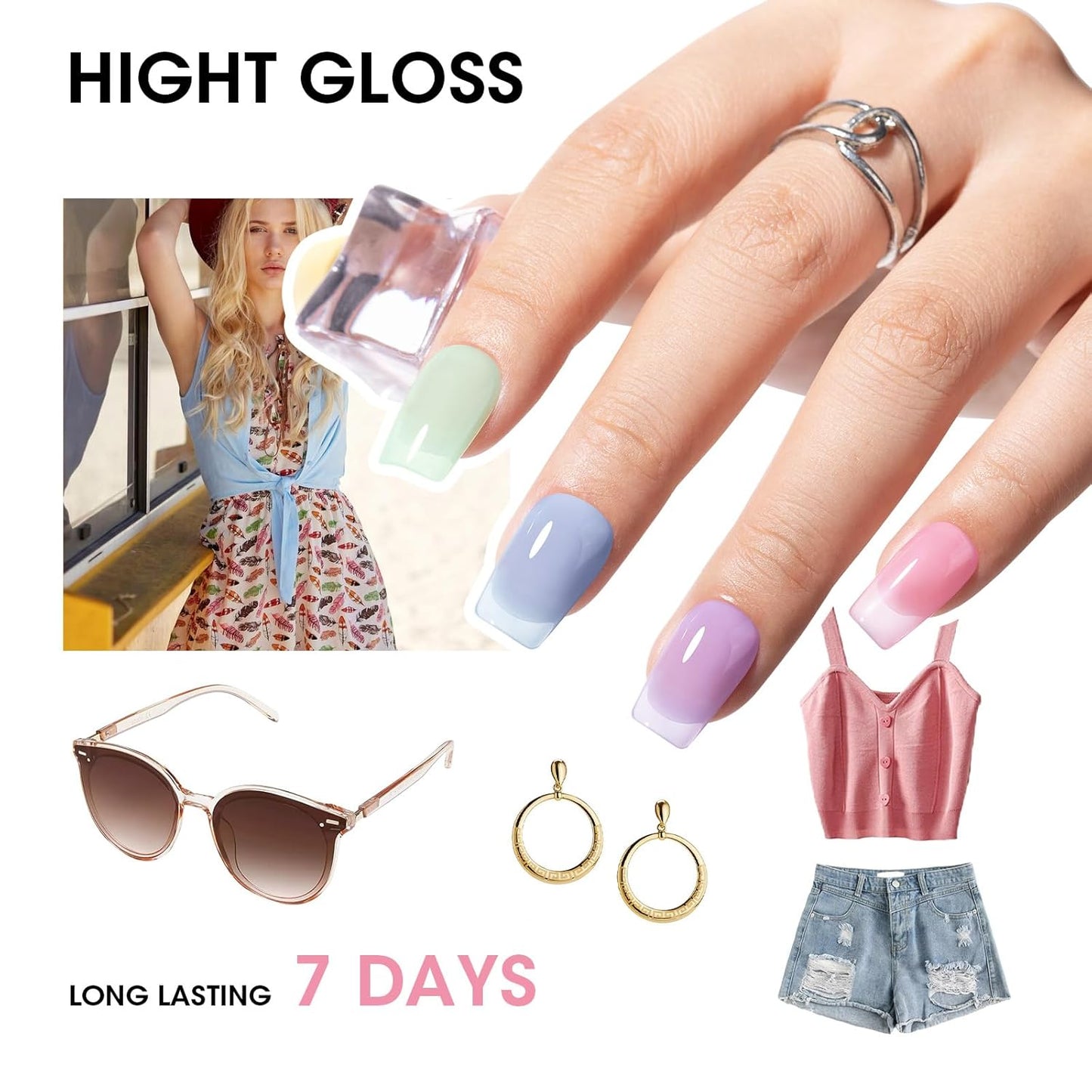 GELLEN Clear Pastel Jelly Nail Polish, Sheer Natural Regular Nail Polish Quick Dry Spring Summer 6-Color Set for Acrylic Natural Nails Home Salon, No UV Gel, Chip Resistant, Hema Free, Non Toxic-Velvo Beauty