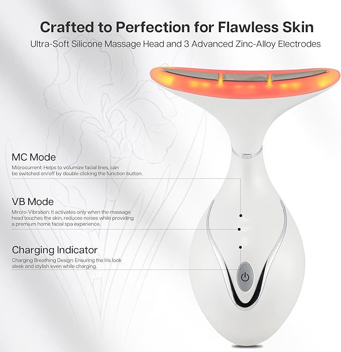 Iris Neck Face Massager, Pro Face Sculpting Tool with Charging Base, All-in-1 Facial Device for Enhanced Absorption, Radiance, Contouring, Elasticity, Home Facial Spa (White)-Velvo Beauty