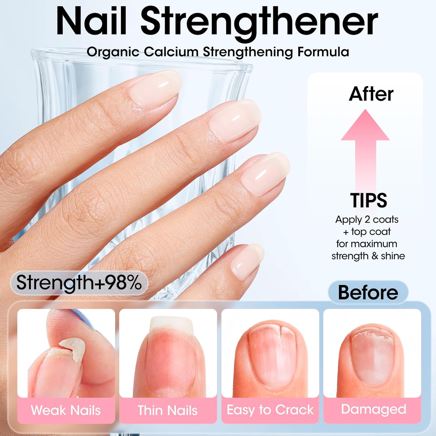 GELLEN 4‑in‑1 Clear Nail Polish Base Coat Sheer Tinted Cream Milky, Ridge Filler For Nails, Nail Strengthener Concealer, Calcium Formula Smoothes Strengthens Nails, Enhances Natural Look, HEMA Free-Velvo Beauty