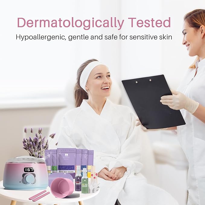 BLITZWAX Brazilian and Bikini Waxing Kit for Women, Hard Wax Warmer for Face, Legs and Body, At Home Hair Removal Kit, Beginner Friendly, Quick Heating, Pink and Blue Gradient Color-Velvo Beauty