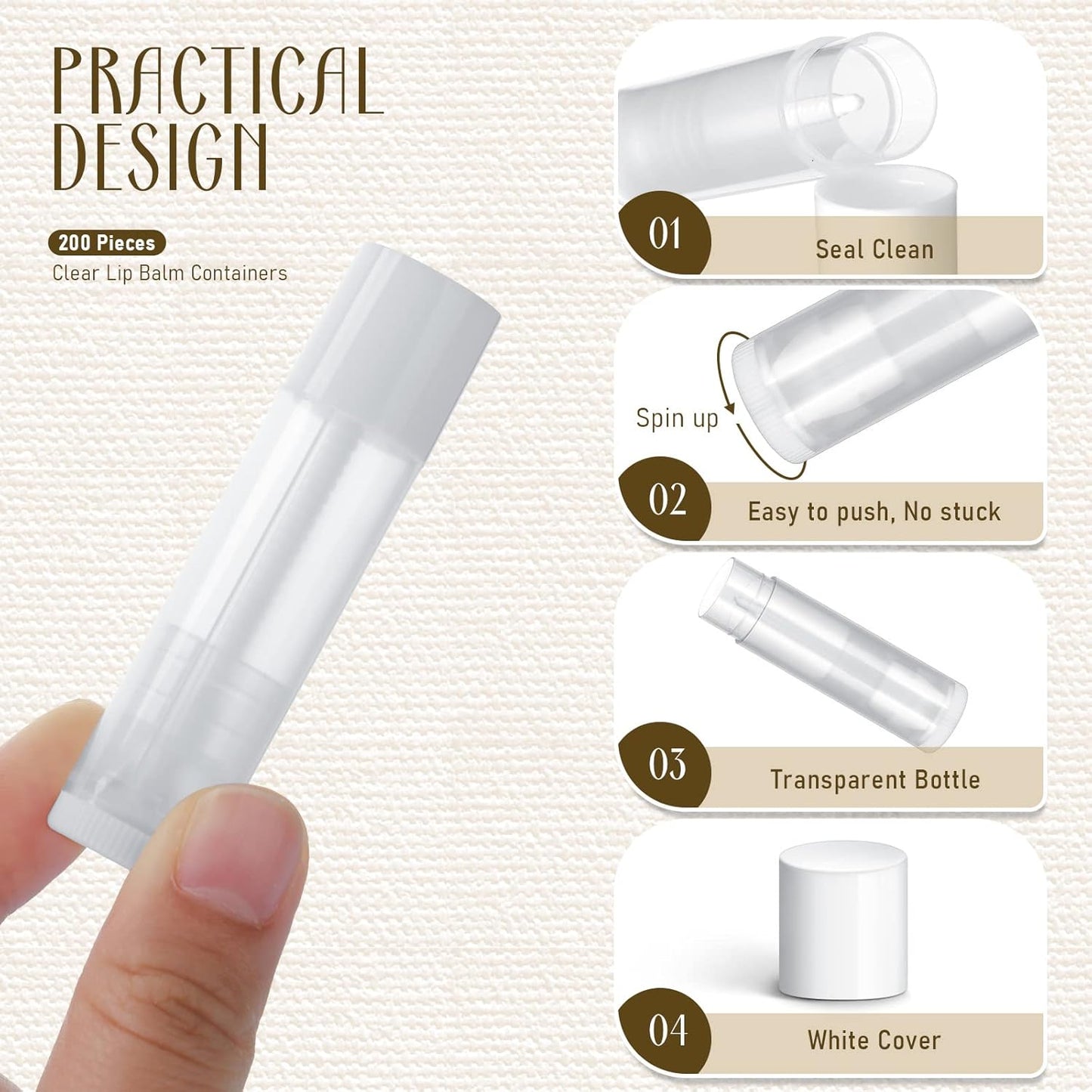 Nuanchu 200 Pcs Lip Balm Tubes Empty Lip Gloss Tubes Bulk Women 0.186 Oz/ 5.5 ml Lip Gloss Container Kit Clear PVC Lip Containers with Caps for DIY(White, Clear)-Velvo Beauty