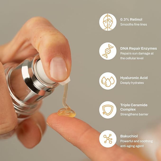 Photozyme GFS Plus Night Serum with 0.3% Retinol and Bakuchiol – Gentle Anti-Aging Peptide Formula – Reduces Wrinkles, Sun Damage & Dark Spots – Firms, Brightens & Smooths Skin – 1.7 fl oz-Velvo Beauty