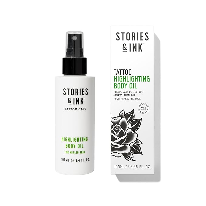 Stories & Ink Tattoo Care | HIGHLIGHTING BODY OIL for healed skin - Refreshes Faded Tattoos for Instant Tattoo Glow, 100 mL / 3.4 Fl Oz-Velvo Beauty